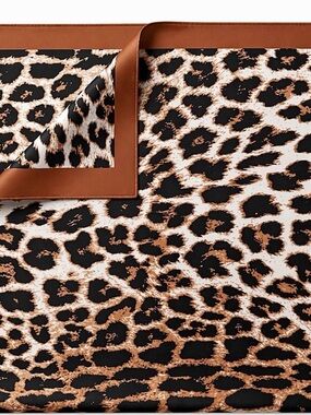 Leopard Print Square Scarf with Brown Border